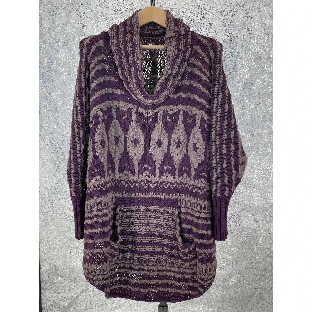 Free people rosie lee poncho sweater cowl neck‎ BOHO maroon Medium